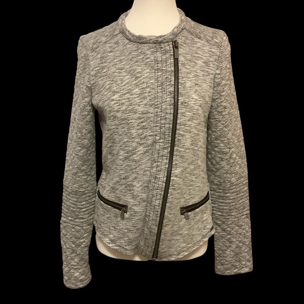 MAISON SOCTCH GRAY TEXTURED COTTON JACKET WITH ASYMMETRICAL ZIPPER/ Size 2